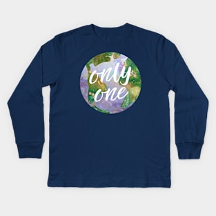 only one earth - protect our beautiful planet (watercolors and white handwriting) Kids Long Sleeve T-Shirt